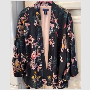 Adrienne Vittadini Women's Kimono Top Jacket Black Floral Sz L / XL Lined